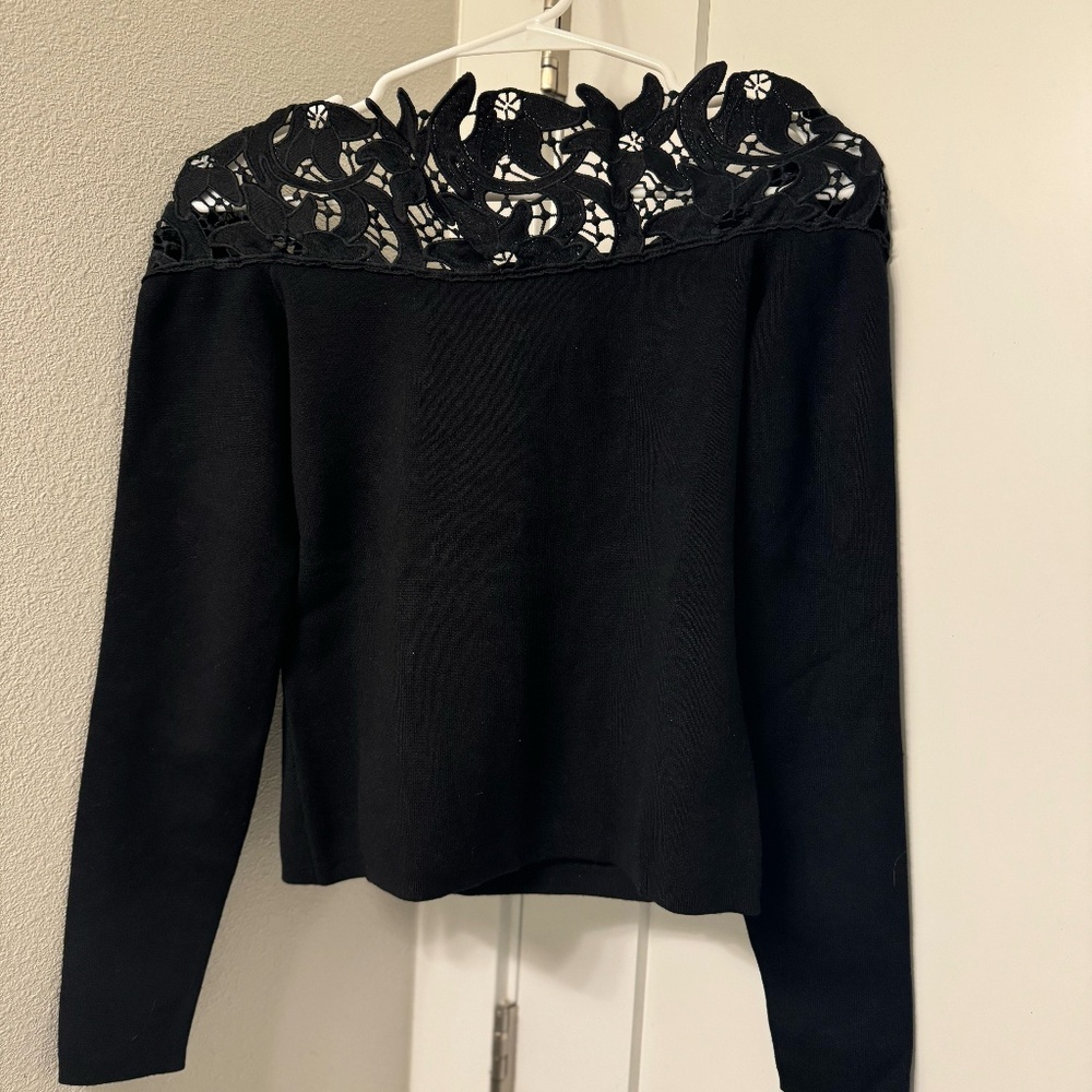 New York & Company - Lace Off Shoulder Pullover - XSMALL - Black